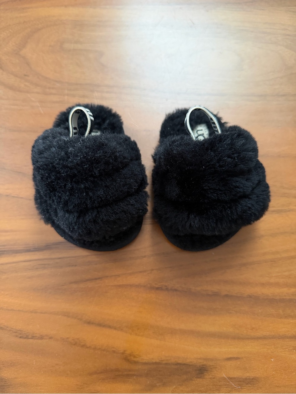UGG Black Plush Kids Slide Sandals